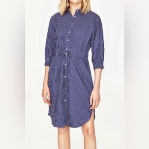 blue striped shirt dress zara ZARA 100% Cotton Stripe midi shirt dress Long sleeves collar XS M L XL XXL Blue